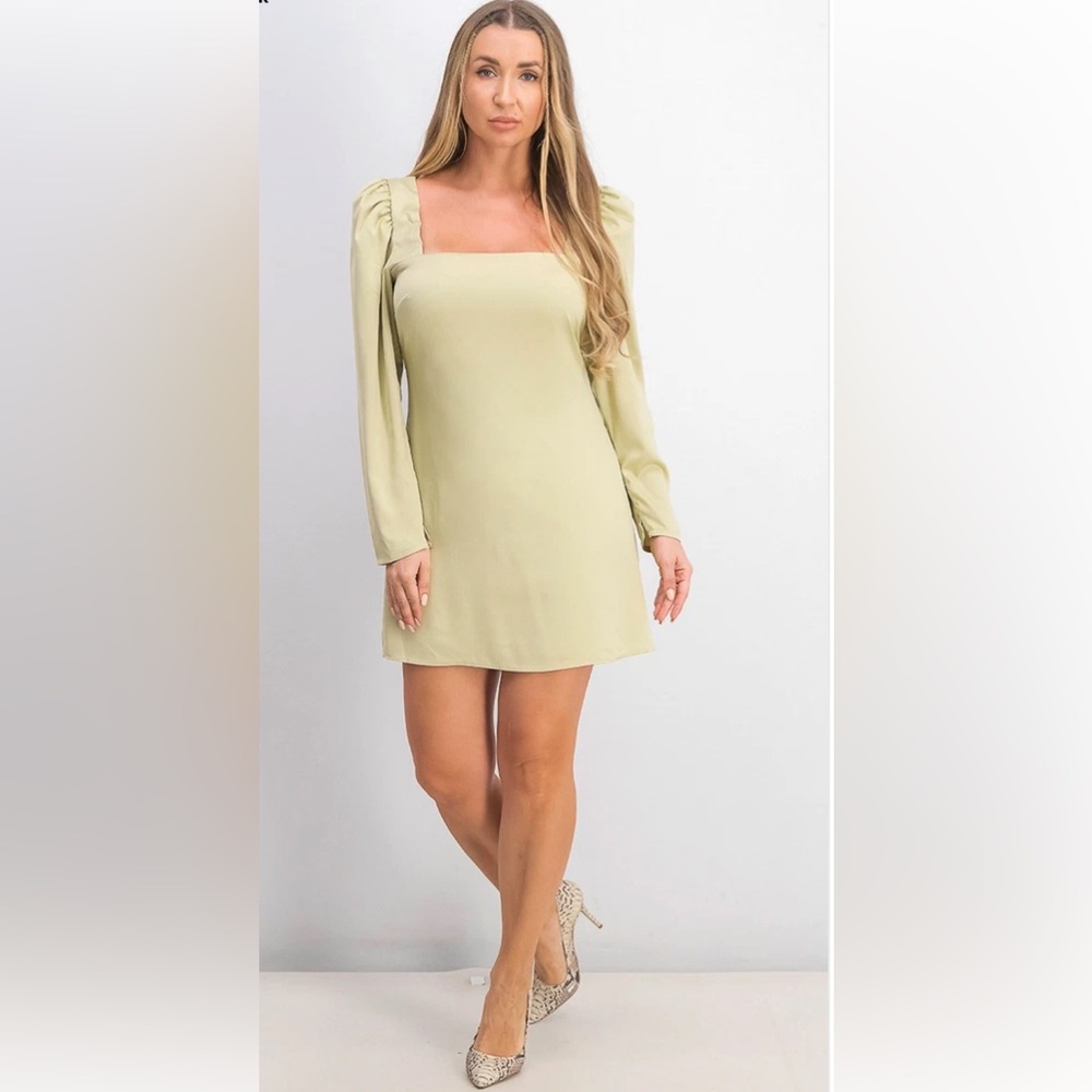 DANIELLE BERNSTEIN Light Green Long Sleeve Dress